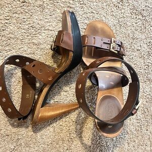 Tod's Brown Leather Wedge Sandals
